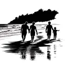 dad and two sons walking on the beach tattoo design idea