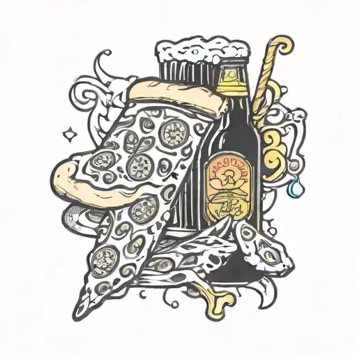beer and pizza slice tattoo design idea