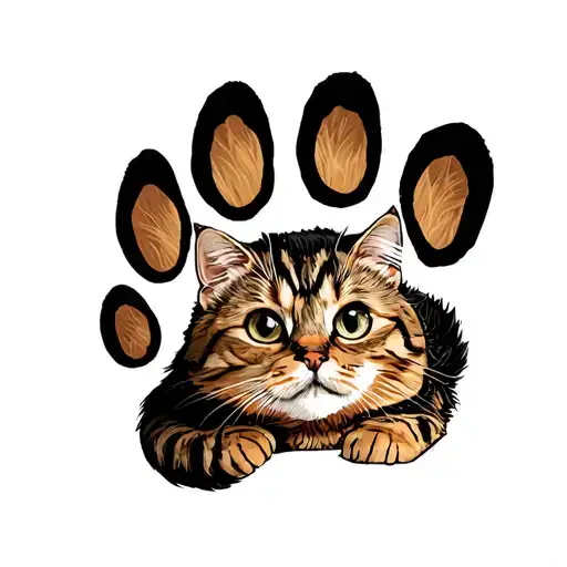 tabby cat missing a toe on paw print tattoo design idea