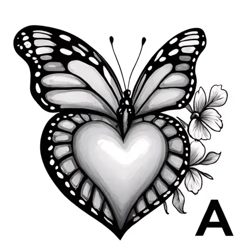 butterfly and heart with an A and B tattoo design idea