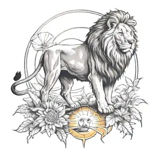 Lion and Sun tattoo design idea