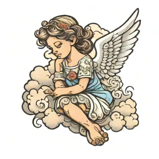 angel and cloud background tattoo design idea
