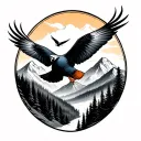 birds flying through mountains and forest with hunter  tattoo design idea