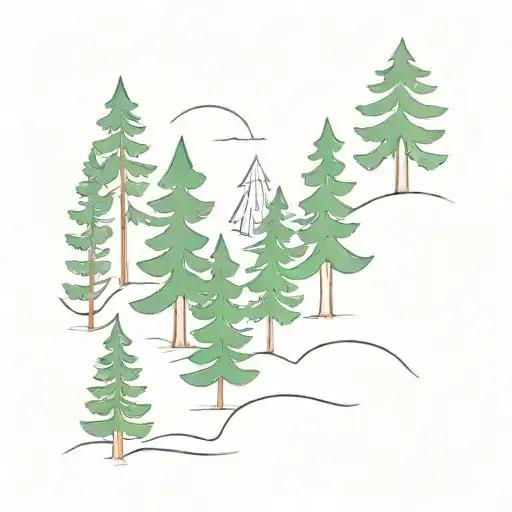grove of 2 large evergreen trees and 3 small evergreen trees  tattoo design idea