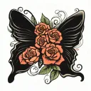 butterfly with one wing made of roses and a halo made out of a name  tattoo design idea