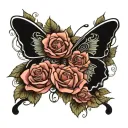 butterfly with one wing made of roses and a halo made out of a name  tattoo design idea