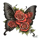 butterfly with one wing made of roses and a halo made out of a name  tattoo design idea