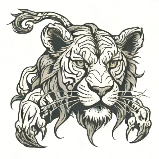 lions face made from the outline of a crab's body tattoo design idea