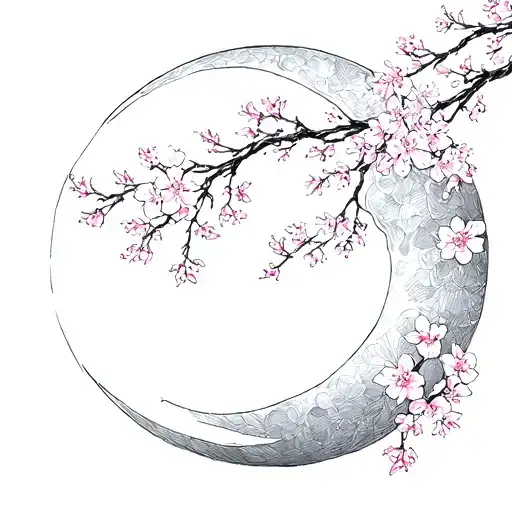 Moon with Sakura flowers tattoo design idea