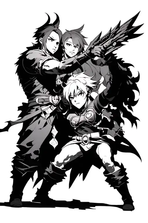 Chrono Trigger characters siluet fighting lavos tattoo design idea