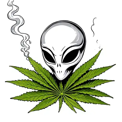 Cannabis And alien smoking a joint tattoo design idea