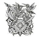 hummingbirds and aztec warrior tattoo design idea