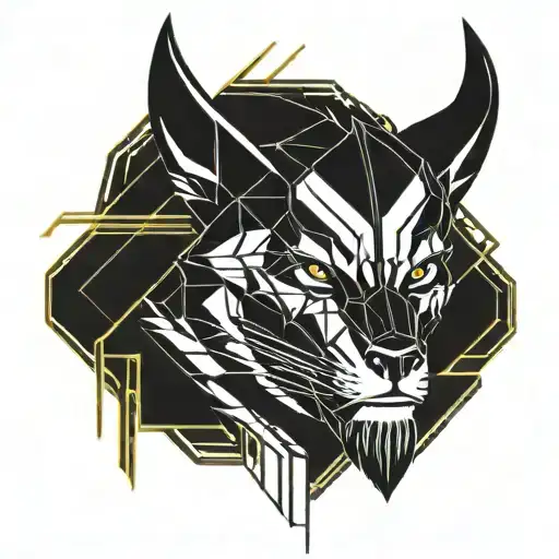 wolverine animal in viking style with runes on cyberpunk world background tattoo design idea