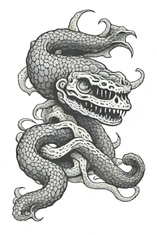 moray eel wrapped through skull tattoo design idea