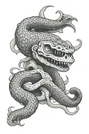 moray eel wrapped through skull tattoo design idea