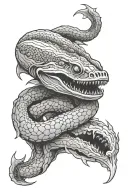 moray eel wrapped through skull tattoo design idea