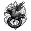 norse, viking, urnes style knotwork, serpent, raven tattoo design idea