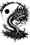 dragon tree sun moon surrounded tattoo design idea