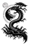 dragon tree sun moon surrounded tattoo design idea