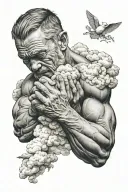 Ethan inside left bicep hands praying with cloud shading tattoo design idea