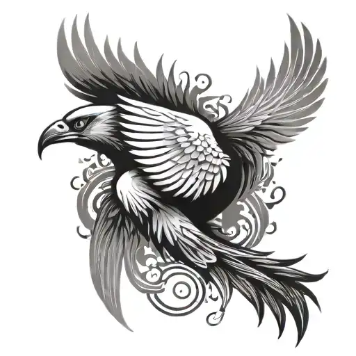 completely symmetrical Phoenix with wings spread tattoo design idea
