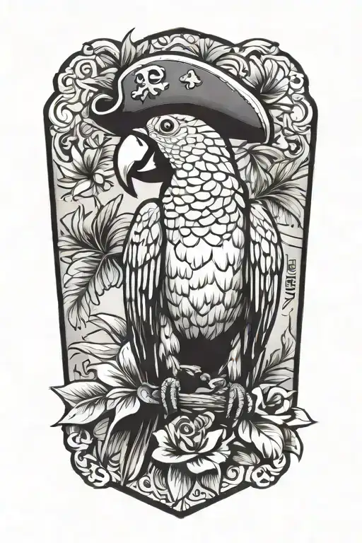 full body parrot with pirate hat tattoo design idea