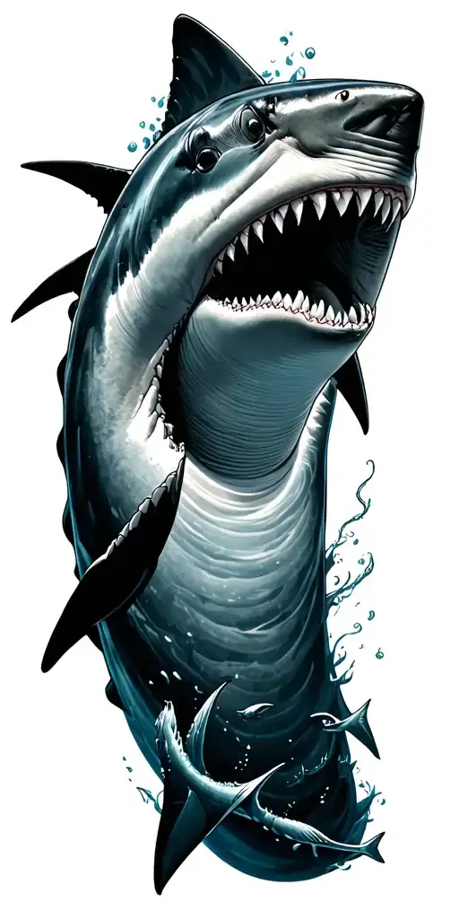 sailor and sea and sharks swimming tattoo design idea