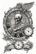 the god chronos, with the phrase "time waits for no one" above and below with the phrase "your mind must overcome fear" tattoo design idea