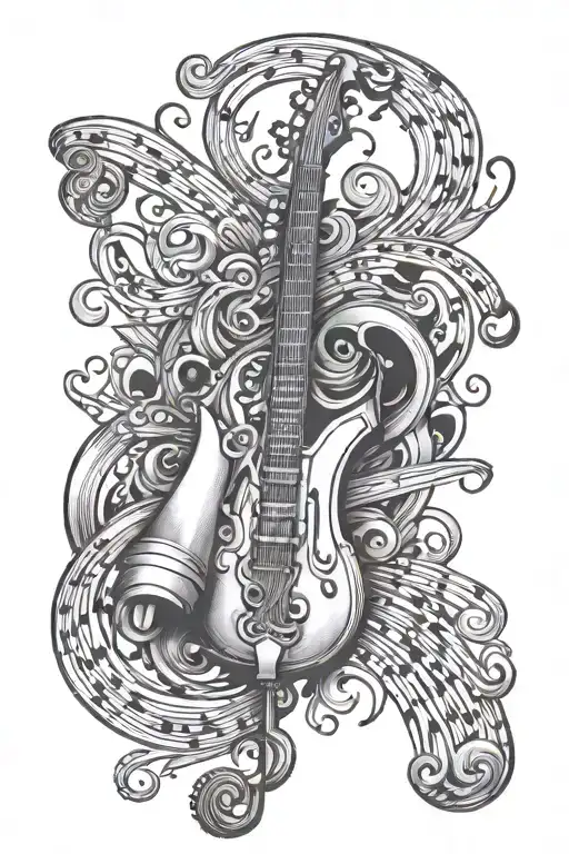 quisquellano with flowing music bars tattoo design idea
