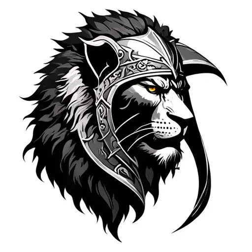 god of war with the lion helmet tattoo design idea