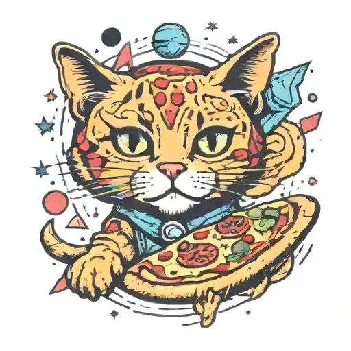 space cat pizza tattoo design idea