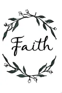 Faith script with intertwined leaves buds surrounded by foliage tattoo design idea