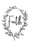 Faith script with intertwined leaves buds surrounded by foliage tattoo design idea