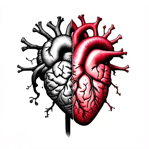 heart and brain half each other tattoo design idea