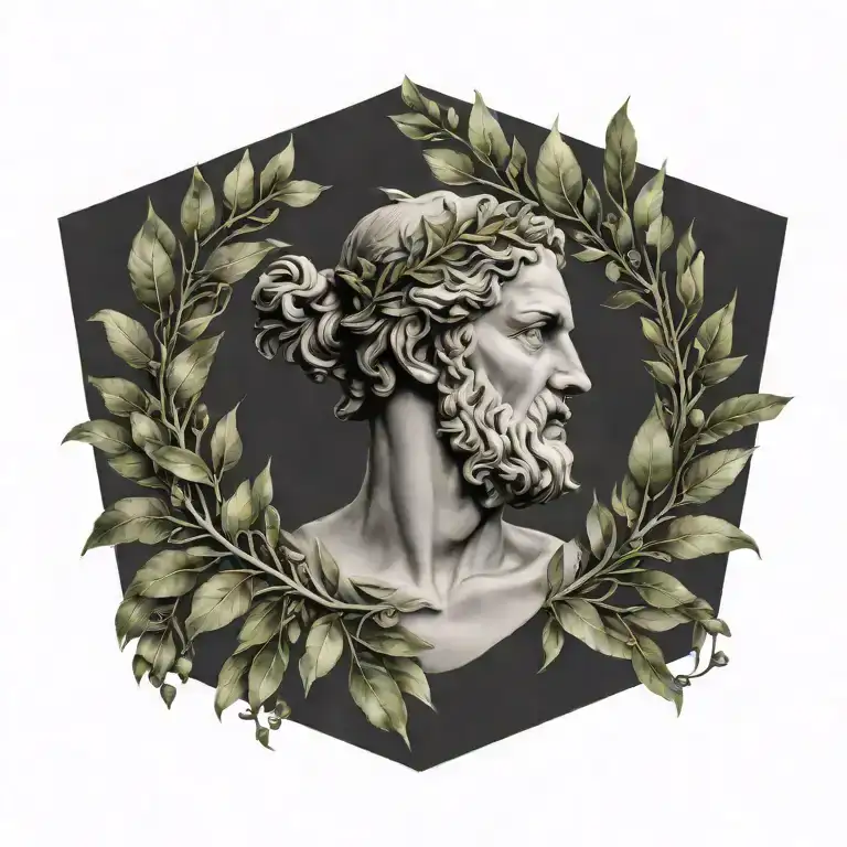 greek mythology with laurel wreath tattoo design idea