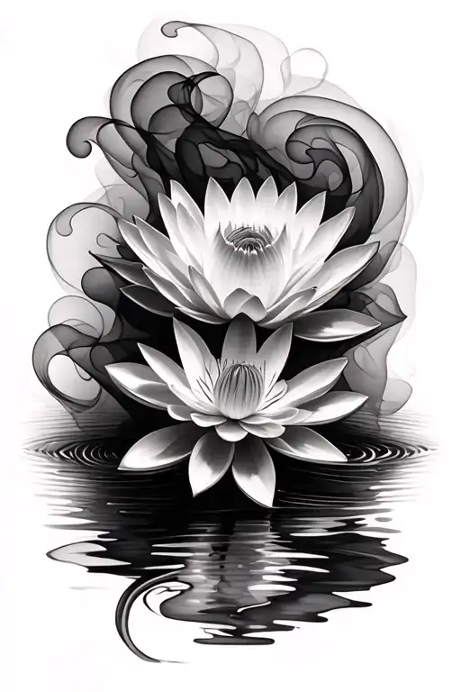 Filler smoke wispy soft shading waterlily flower tattoo design idea