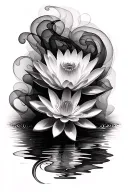 Filler smoke wispy soft shading waterlily flower tattoo design idea