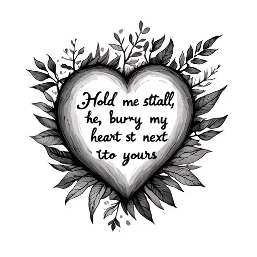 text "Hold me still, bury my heart next to yours", masculine, nature, love tattoo design idea