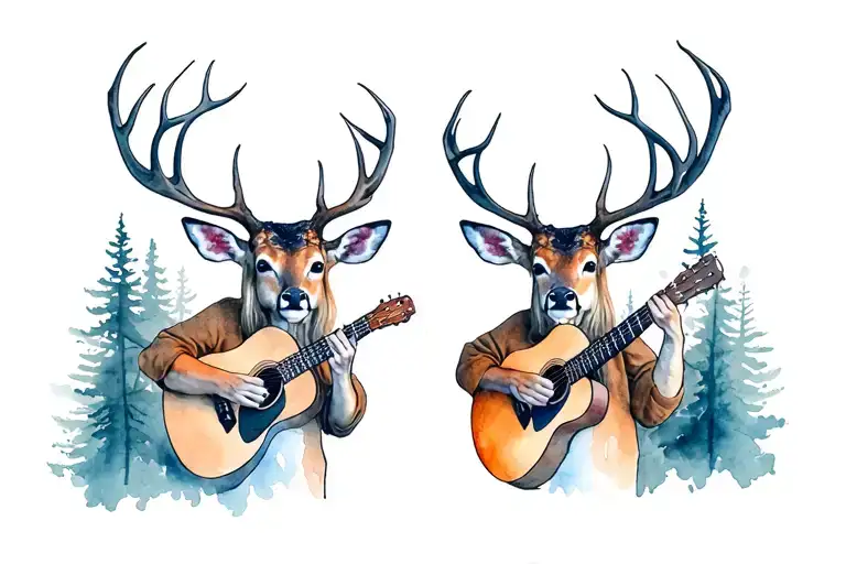deer in the fores, Kurt Cobain playing the Guitar tattoo design idea