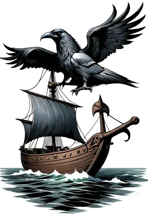 Thor, valkire, Viking ship, raven tattoo design idea