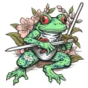 japanese frog with sword and cherry blossom tree tattoo design idea