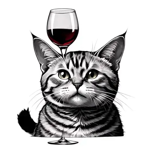 silly cat with a wine glass tattoo design idea