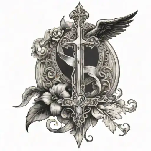 biblical verse and angle tattoo design idea