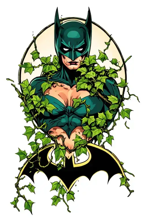 poison ivy vines taking over broken Batman symbol tattoo design idea