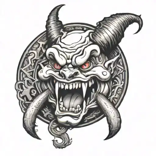 ball gagged devil toungue rolling stone v shaped fineline tattoo design idea