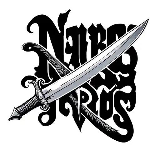 Sword Tattoo and Narcos text tattoo design idea