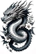 dragon wrapped around feminine flowers tattoo design idea