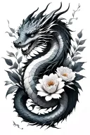dragon wrapped around feminine flowers tattoo design idea