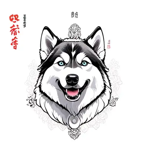 Draw white husky face tattoo design idea