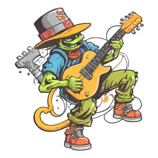 can shaped  graffiti spray can character playing a guitar tattoo design idea